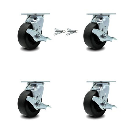Service Caster 5 Inch Polyolefin Caster Set with Ball Bearings 4 Brake 2 Swivel Lock SCC SCC-30CS520-POB-TLB-BSL-2-TLB-2